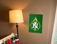 Load image into Gallery viewer, northern michigan flag with torch of knowledge logo for college dorm decor
