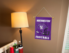 Load image into Gallery viewer, northwestern football garden flag hung inside a college dorm for decor
