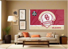 Load image into Gallery viewer, indoor display of oklahoma baseball college world series 2026 flag for man cave decor

