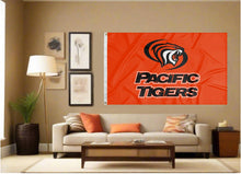 Load image into Gallery viewer, indoor display of orange university of the pacific tigers flag for man cave decor
