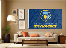Load image into Gallery viewer, indoor display of point university skyhawks flag for man cave decor
