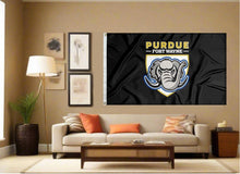 Load image into Gallery viewer, outdoor display of black purdue fort wane mastodons flag for man cave decor
