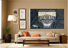 Load image into Gallery viewer, indoor display of queens university basketball march madness 2026 flag for man cave decor
