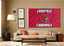 Load image into Gallery viewer, indoor display of red louisville cardinals flag for man cave decor
