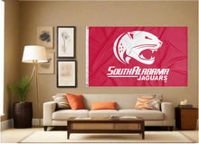 Load image into Gallery viewer, indoor display of red south alabama jaguars flag for man cave decor
