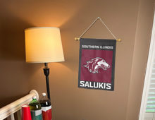 Load image into Gallery viewer, southern illinois university garden flag hung inside for college dorm decor
