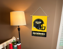 Load image into Gallery viewer, southern miss football garden flag hung indoors for college dorm decor
