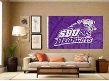 Load image into Gallery viewer, indoor display of southwest baptist university flag for fan cave decor
