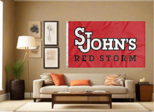 Load image into Gallery viewer, indoor display of red st johns red storm flag for man cave decor
