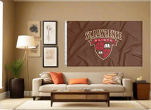 Load image into Gallery viewer, indoor display of brown st lawrence university saints 3x5 flag for man cave decor
