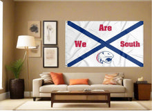 Load image into Gallery viewer, indoor display of state of alabama flag style south alabama jaguars we are south flag for man cave decor
