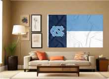Load image into Gallery viewer, indoor display of state of texas style north carolina tar heels flag for man cave decor
