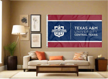 Load image into Gallery viewer, indoor display of texas a&amp;m university central texas flag for man cave decor
