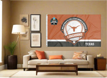 Load image into Gallery viewer, indoor display of texas baseball college world series 2026 flag for man cave decor
