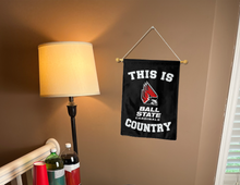 Load image into Gallery viewer, this is ball state cardinals country garden flag hung inside for college dorm decor
