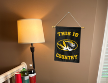 Load image into Gallery viewer, indoor display of black this is missouri tigers country double sided garden flag for man cave decor
