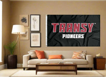 Load image into Gallery viewer, indoor display of black transylvania university pioneers flag for man cave decor
