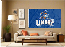 Load image into Gallery viewer, indoor display of blue umary marauders flag for man cave decor
