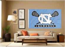 Load image into Gallery viewer, indoor display of north carolina lacrosse flag for man cave decor
