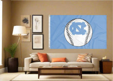 Load image into Gallery viewer, indoor display of unc tar heels baseball flag for man cave decor

