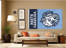 Load image into Gallery viewer, indoor display of unc tar heels rameses ram 3x5 flag for man cave decor

