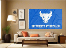 Load image into Gallery viewer, indoor display of university at buffalo flag for man cave decor
