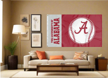 Load image into Gallery viewer, indoor display of university of alabama baseball flag for man cave decor
