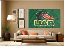 Load image into Gallery viewer, indoor display of university of alabama birmingham uab flag for man cave decor
