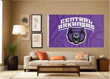 Load image into Gallery viewer, indoor display of purple university of central arkansas flag for man cave decor
