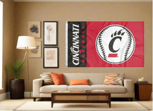 Load image into Gallery viewer, indoor display of university of cincinnati bearcats baseball flag for man cave decor
