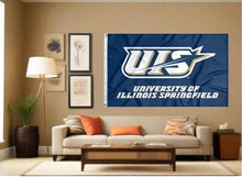 Load image into Gallery viewer, indoor display of university of illinois springfield flag for man cave decor
