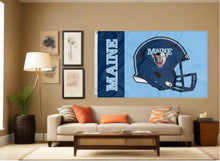 Load image into Gallery viewer, indoor display of university of maine black bears football flag for man cave decor
