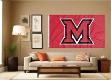 Load image into Gallery viewer, indoor display of red university of miami ohio flag for man cave decor
