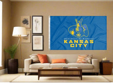 Load image into Gallery viewer, indoor display of university of missouri kansas city flag for fan cave decor
