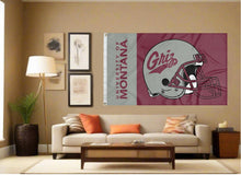 Load image into Gallery viewer, indoor display of university of montana grizzlies football flag for man cave decor
