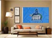 Load image into Gallery viewer, indoor display of blue university of west florida argonauts flag for man cave decor
