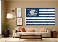 Load image into Gallery viewer, indoor display of usa flag style georgia southern eagles flag for man cave decor
