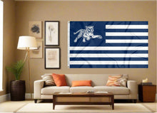 Load image into Gallery viewer, indoor display of usa flag style jackson state university flag for man cave decor
