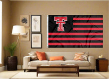 Load image into Gallery viewer, indoor display of usa flag style texas tech university flag for man cave decor
