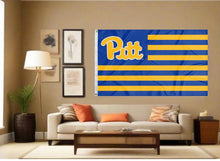 Load image into Gallery viewer, indoor display of usa flag style university of pittsburgh flag for fan cave decor
