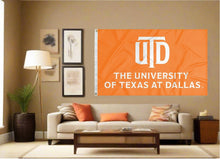 Load image into Gallery viewer, indoor display of ut-dallas flag for man cave decor
