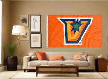 Load image into Gallery viewer, indoor display of orange ut rio grande valley flag for man cave decor
