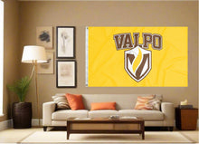 Load image into Gallery viewer, indoor display of valparaiso university flag for fan cave decor
