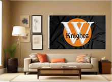 Load image into Gallery viewer, indoor display of black wartburg college knights flag for man cave decor

