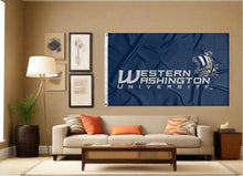 Load image into Gallery viewer, indoor display of western washington university flag for fan cave decor
