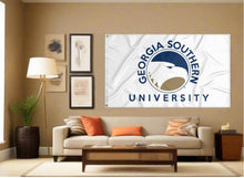 Load image into Gallery viewer, indoor display of white georgia southern university flag for man cave decor
