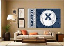 Load image into Gallery viewer, indoor display of xavier university baseball flag for man cave decor
