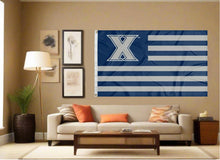 Load image into Gallery viewer, indoor display of xavier university musketeers national 3x5 flag for man cave decor
