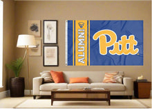 Load image into Gallery viewer, indoor display of university of pittsburgh alumni flag for fan cave decor
