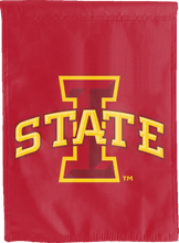 Load image into Gallery viewer, red iowa state university double sided house flag for college dorm décor
